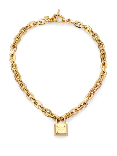 New Michael Kors Gold Logo Padlock Toggle Chain Necklace 